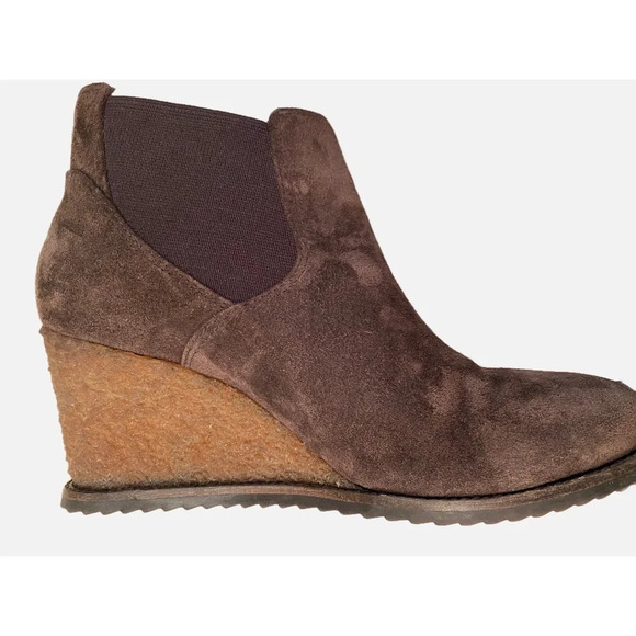 Trask Brown Suede Wedge Ankle Boot Bootie - Picture 7 of 11
